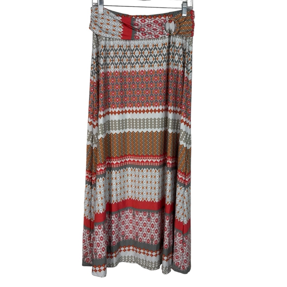 Robert Louis Striped No Iron Pattern Loop Buckle Detail Stretch Maxi Skirt Large